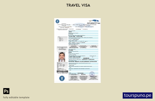 Plantilla de visa electrónica para Rumania lista para imprimir